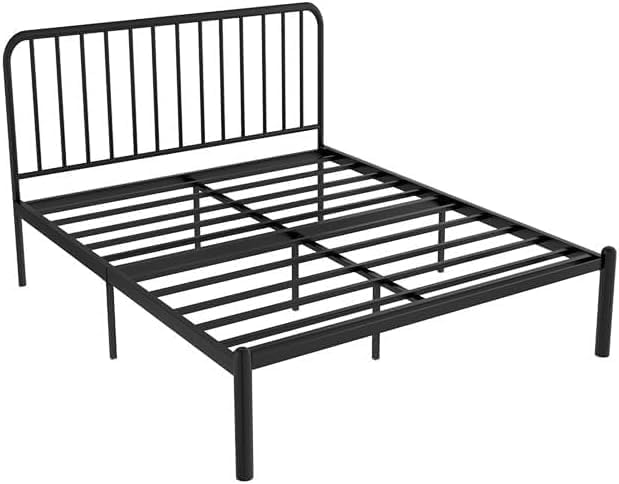 SKY-TOUCH Iron Platform Bed, Sturdy Platform Bed Frame with Heavy Duty Metal Platform, Iron-Art Headboard/Footboard/Under Bed Storage/No Box Spring Needed, Black - 1.8x1.9m