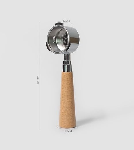 SKY-TOUCH 51mm Coffee Bottomless Portafilter : 3 Ears Bottomless Naked Portafilter with Filter Basket (Beech)