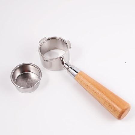 SKY-TOUCH 51mm Coffee Bottomless Portafilter : 3 Ears Bottomless Naked Portafilter with Filter Basket (Beech)