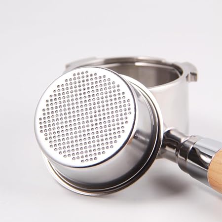 SKY-TOUCH 51mm Coffee Bottomless Portafilter : 3 Ears Bottomless Naked Portafilter with Filter Basket (Beech)