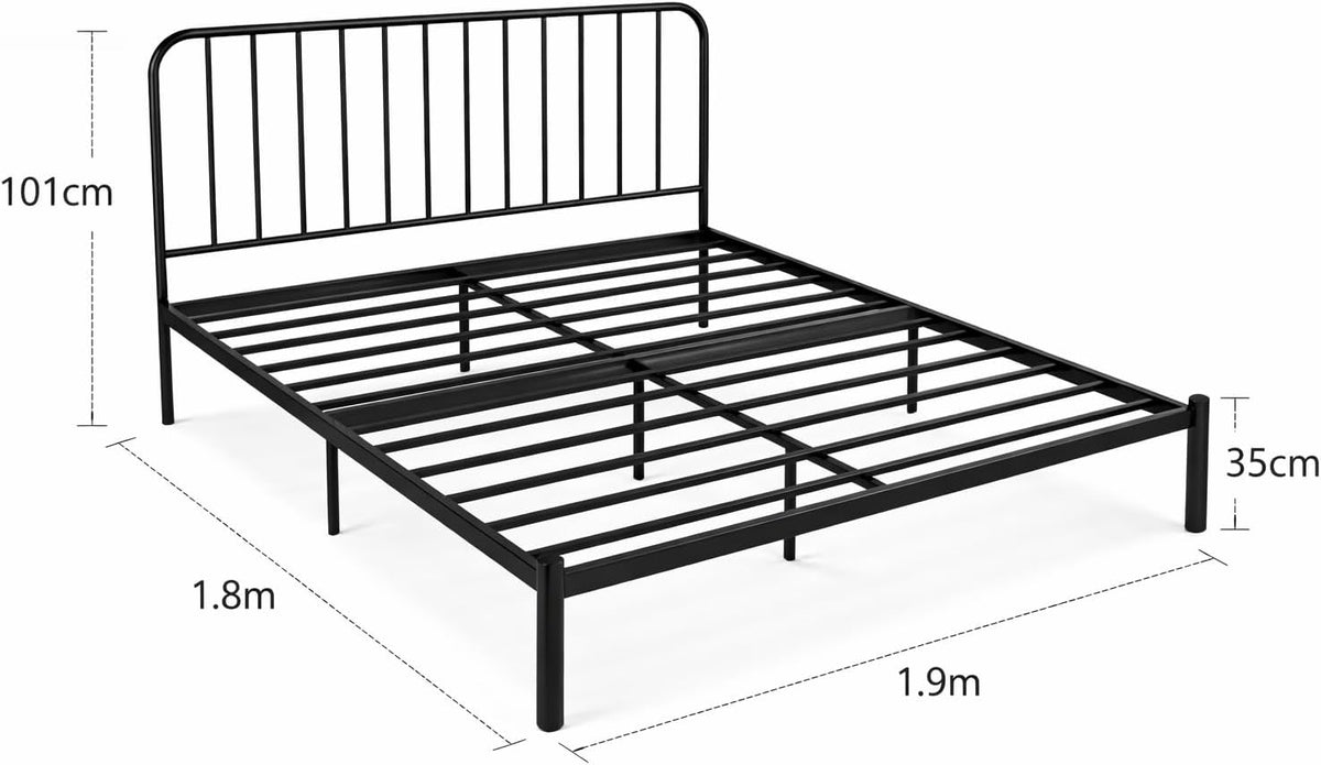 SKY-TOUCH Iron Platform Bed, Sturdy Platform Bed Frame with Heavy Duty Metal Platform, Iron-Art Headboard/Footboard/Under Bed Storage/No Box Spring Needed, Black - 1.8x1.9m