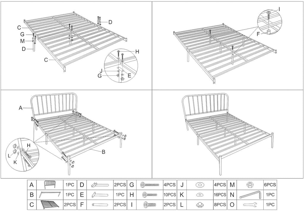 SKY-TOUCH Iron Platform Bed, Sturdy Platform Bed Frame with Heavy Duty Metal Platform, Iron-Art Headboard/Footboard/Under Bed Storage/No Box Spring Needed, Black - 1.8x1.9m