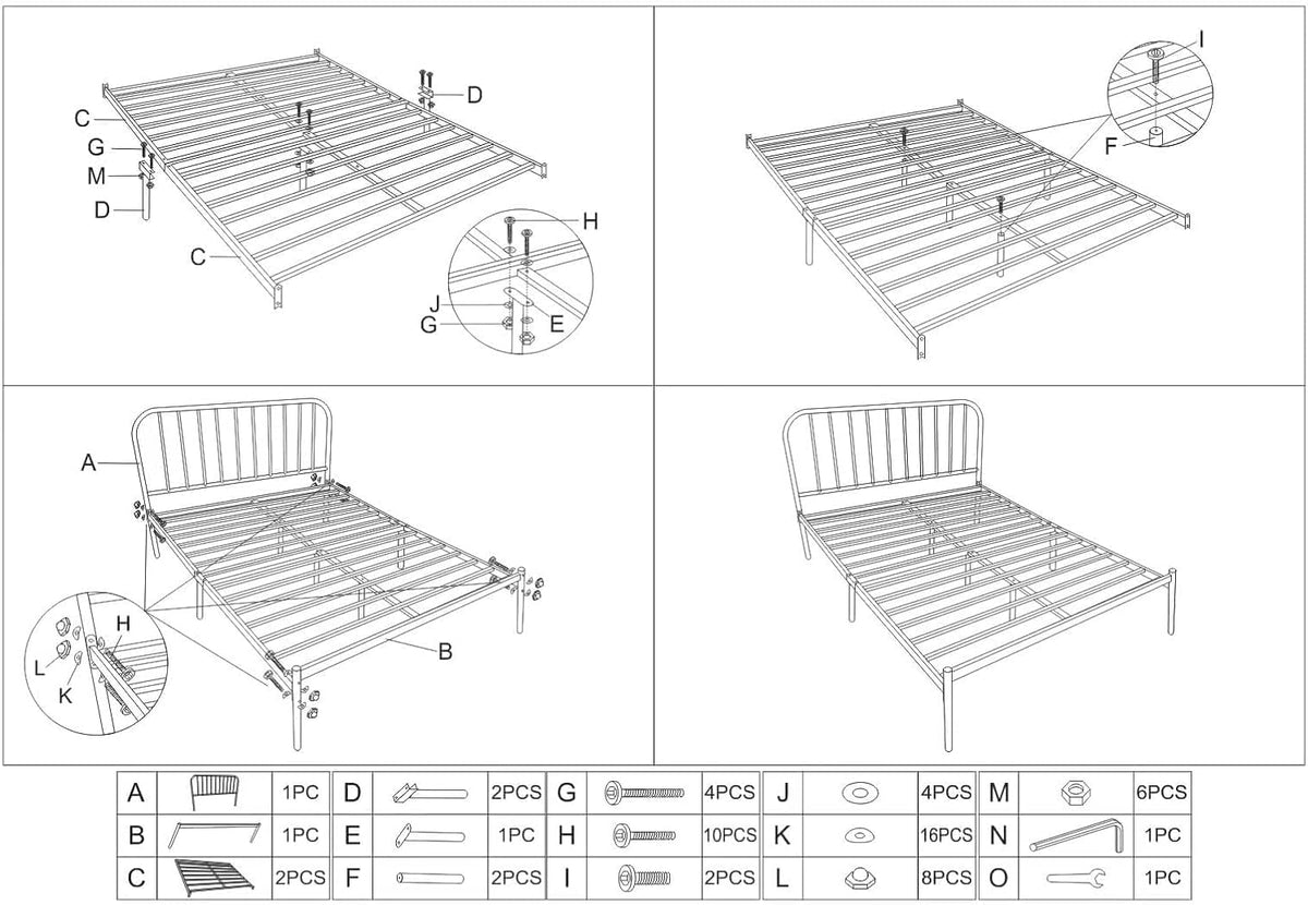 SKY-TOUCH Iron Platform Bed, Sturdy Platform Bed Frame with Heavy Duty Metal Platform, Iron-Art Headboard/Footboard/Under Bed Storage/No Box Spring Needed, Black - 1.8x1.9m