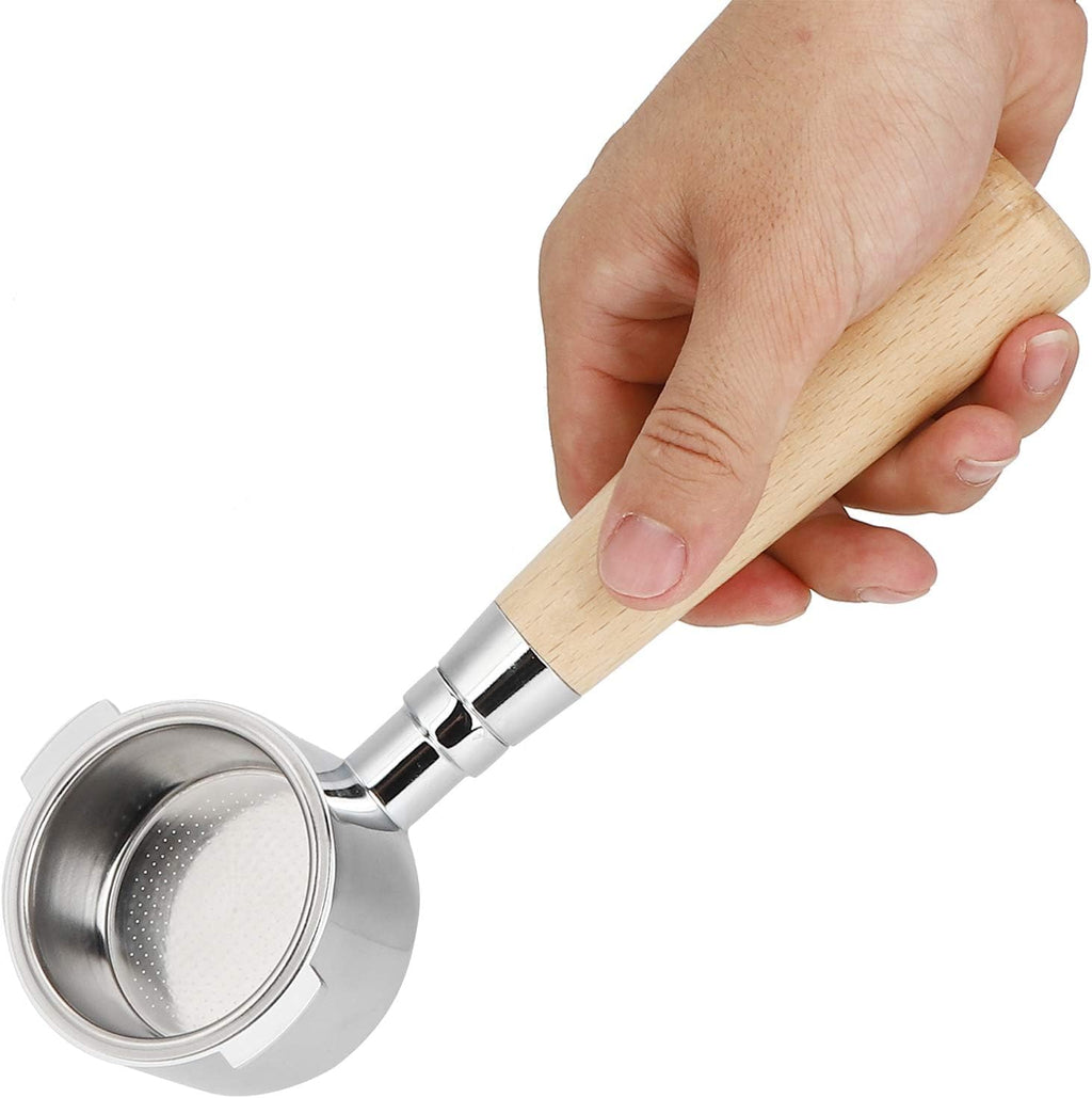 SKY-TOUCH 51mm Coffee Bottomless Portafilter : 3 Ears Bottomless Naked Portafilter with Filter Basket (Beech)