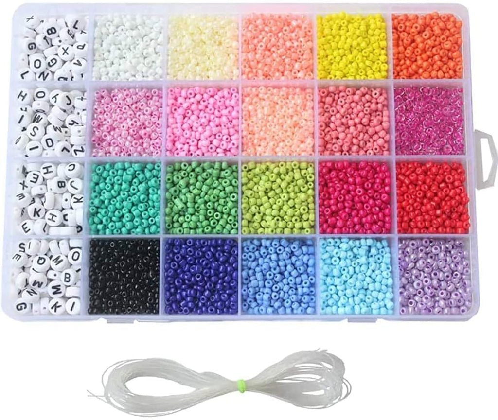 SKY-TOUCH DIY Seed Beads, 3300 Letter Beads And Pony Beads 24-Grid Bead Kit Set Rope Mini Seed Beads Set For Jewelry Making Bracelet Beads Diy Crafts Beading Needles For Jewelry Bracelet Making（4Mm）