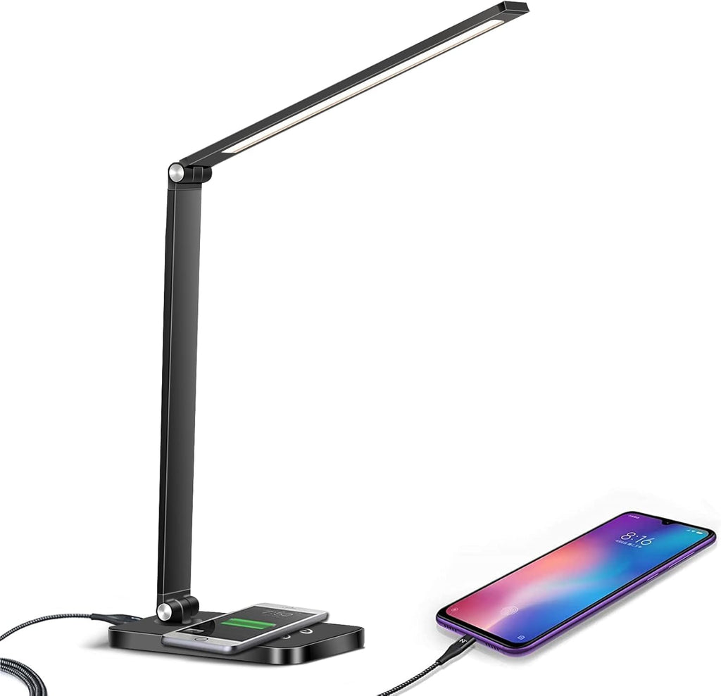 SKY-TOUCH Desk Lamp, Eye-Caring LED Table Lamp Dimmable Bedside Lamp with 2 USB Charging Ports and 10 Brightness Levels x 5 Colour Modes Touch Control for Office, Bedside, Reading- Auto Timer,Clearance