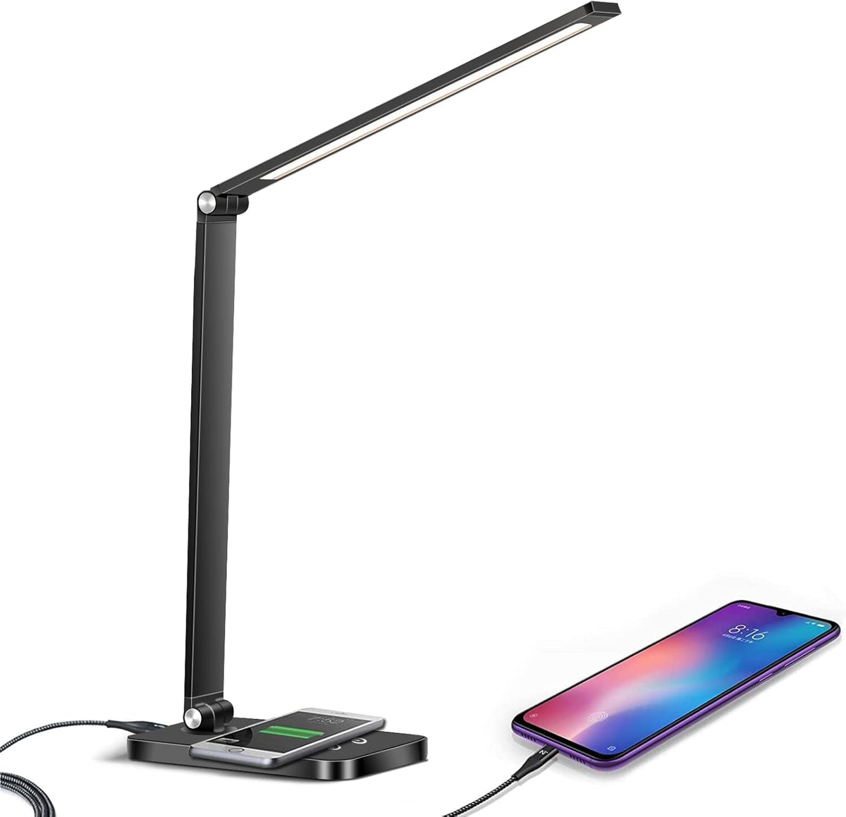 SKY-TOUCH Desk Lamp, Eye-Caring LED Table Lamp Dimmable Bedside Lamp with 2 USB Charging Ports and 10 Brightness Levels x 5 Colour Modes Touch Control for Office, Bedside, Reading- Auto Timer,Clearance