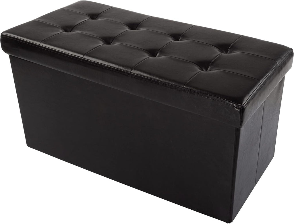 SKY-TOUCH Ottoman Storage Box, 100x40x40cm, PU Leather Shoe Bench with Solid Wood Frame, Black, Ideal for Bedroom, Living Room, and Footstool