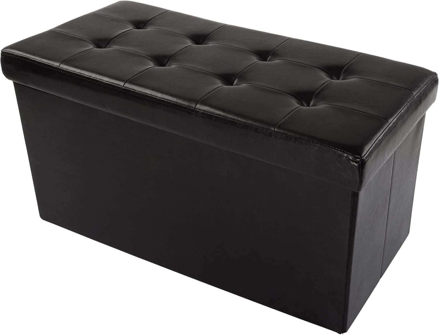 SKY-TOUCH Ottoman Storage Box, 100x40x40cm, PU Leather Shoe Bench with Solid Wood Frame, Black, Ideal for Bedroom, Living Room, and Footstool