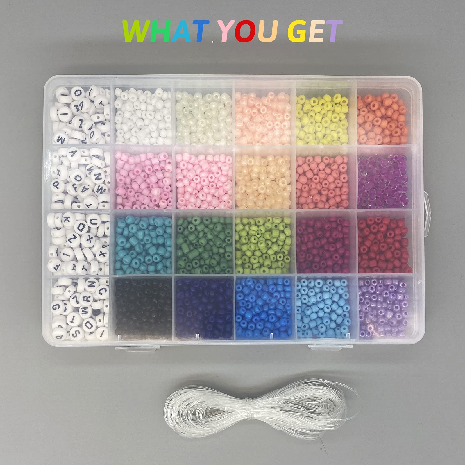 SKY-TOUCH DIY Seed Beads, 3300 Letter Beads And Pony Beads 24-Grid Bead Kit Set Rope Mini Seed Beads Set For Jewelry Making Bracelet Beads Diy Crafts Beading Needles For Jewelry Bracelet Making（4Mm）