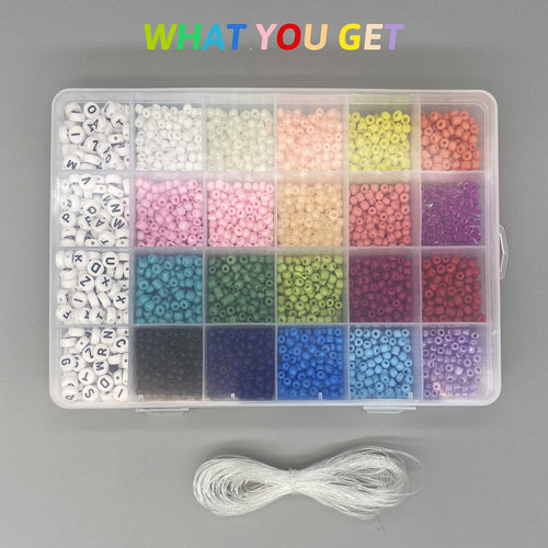 SKY-TOUCH DIY Seed Beads, 3300 Letter Beads And Pony Beads 24-Grid Bead Kit Set Rope Mini Seed Beads Set For Jewelry Making Bracelet Beads Diy Crafts Beading Needles For Jewelry Bracelet Making（4Mm）