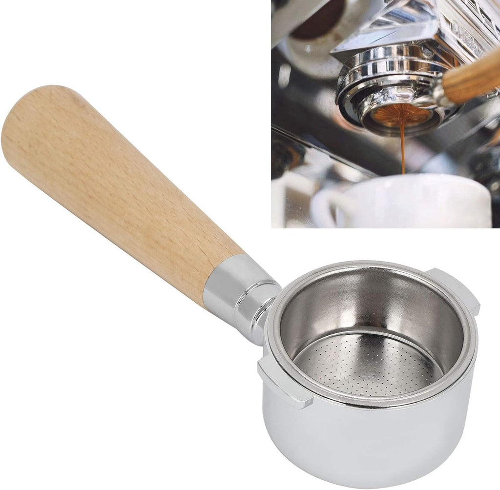 SKY-TOUCH 51mm Coffee Bottomless Portafilter : 3 Ears Bottomless Naked Portafilter with Filter Basket (Beech)