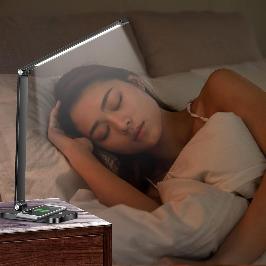 SKY-TOUCH Desk Lamp, Eye-Caring LED Table Lamp Dimmable Bedside Lamp with 2 USB Charging Ports and 10 Brightness Levels x 5 Colour Modes Touch Control for Office, Bedside, Reading- Auto Timer,Clearance