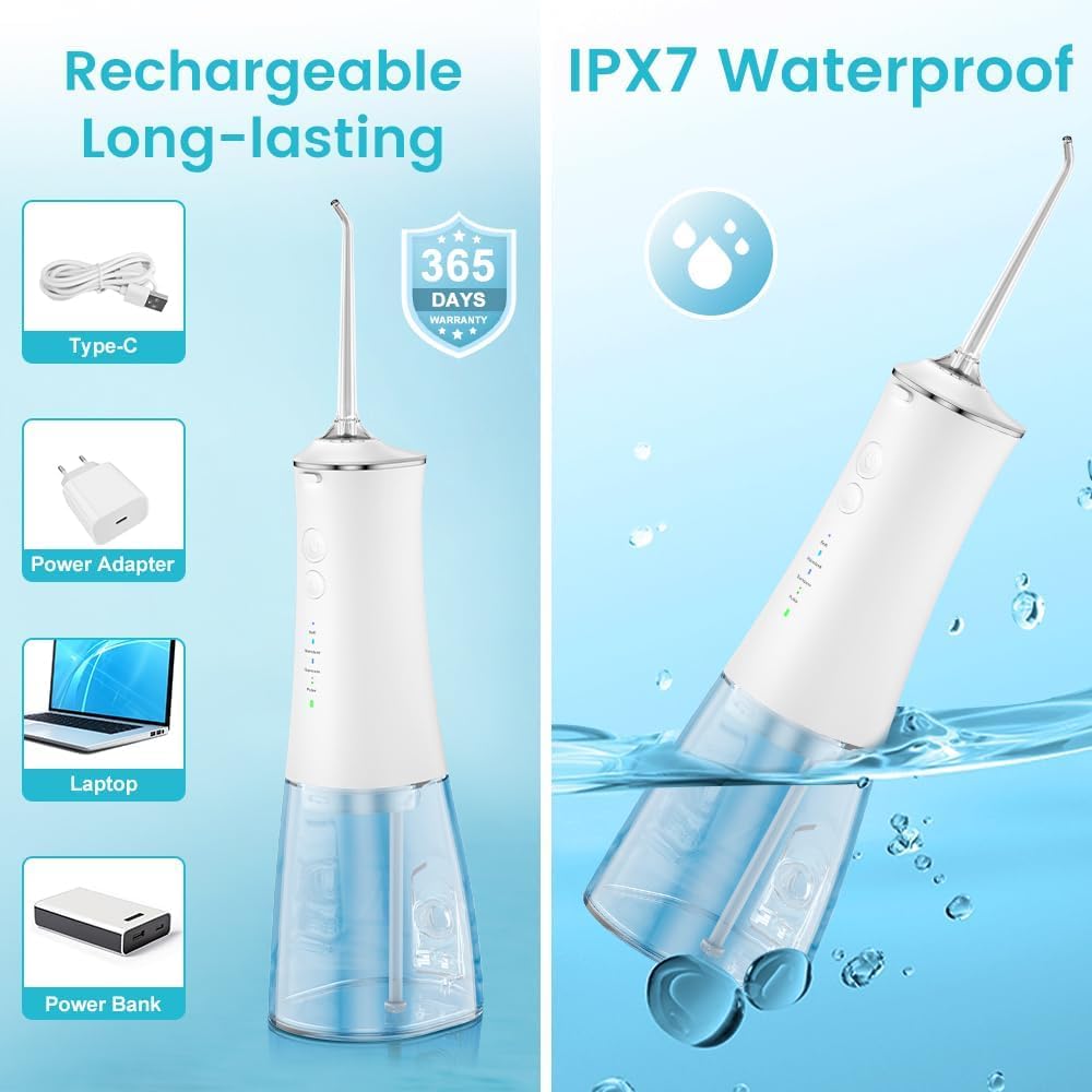 SKY-TOUCH Water Flosser,Cordless Water Dental Flosser,4 modes & 6 Jet Tips 280ml USB Recharging Portable Oral Irrigator for Teeth,For Home And Travel - Detachable Reservoir,White,Clearance sale at a discount