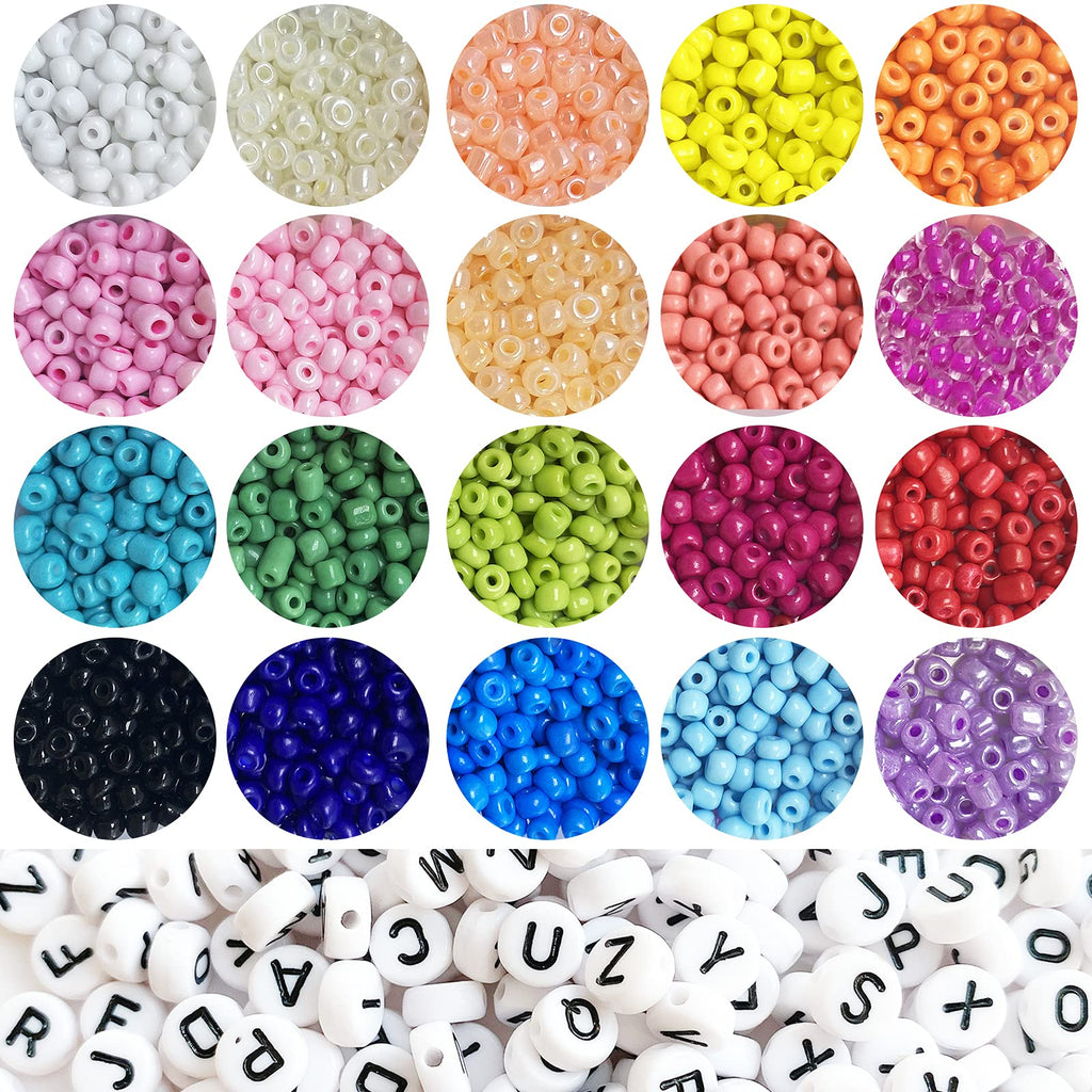 SKY-TOUCH DIY Seed Beads, 3300 Letter Beads And Pony Beads 24-Grid Bead Kit Set Rope Mini Seed Beads Set For Jewelry Making Bracelet Beads Diy Crafts Beading Needles For Jewelry Bracelet Making（4Mm）