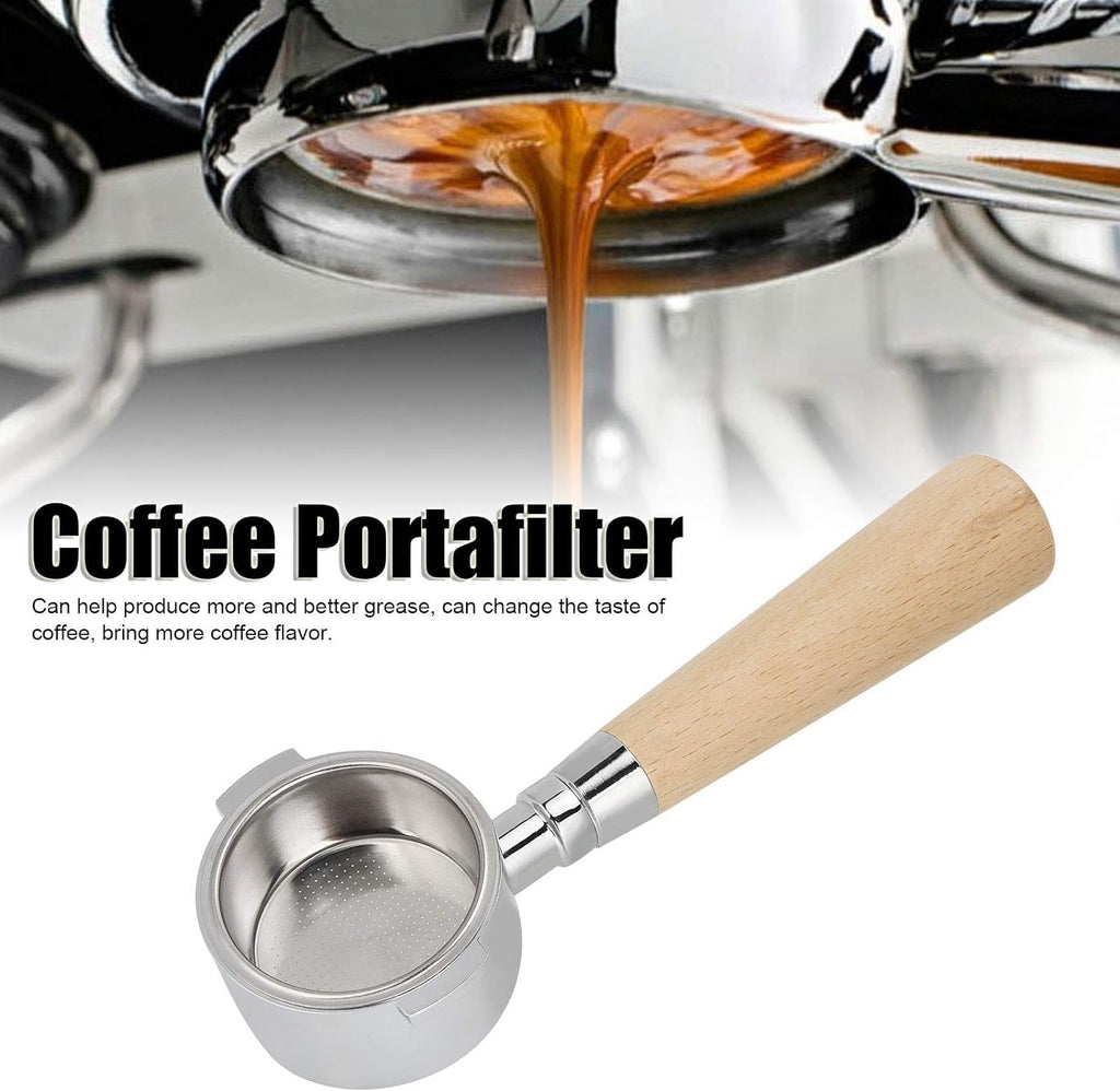 SKY-TOUCH 51mm Coffee Bottomless Portafilter : 3 Ears Bottomless Naked Portafilter with Filter Basket (Beech)
