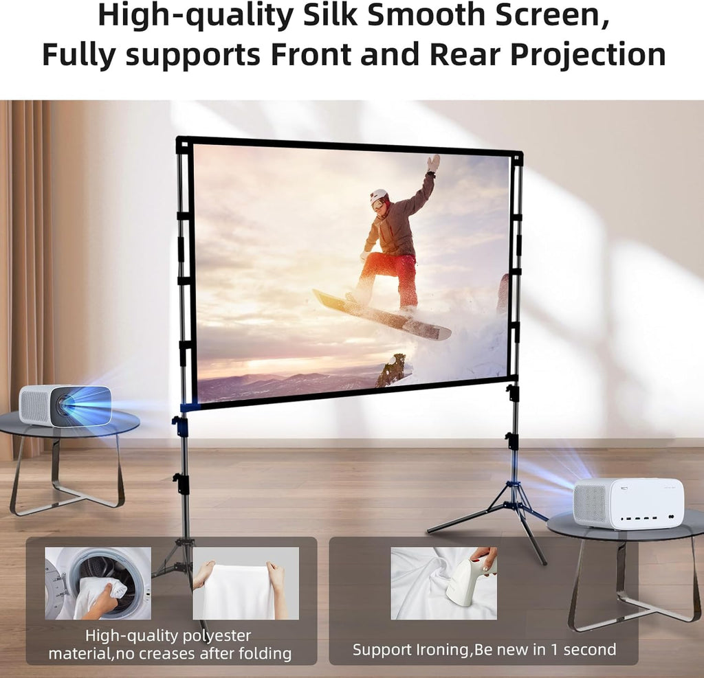 SKY-TOUCH Projector Screen with Stand, 100 inch 16:9 Portable Projection Screen with 2M High Tripod Stand and Carry Bag, Wrinkle-Free Video Projection Screens, for Home Cinema, Meeting Backyard,Clearance sale at a discount