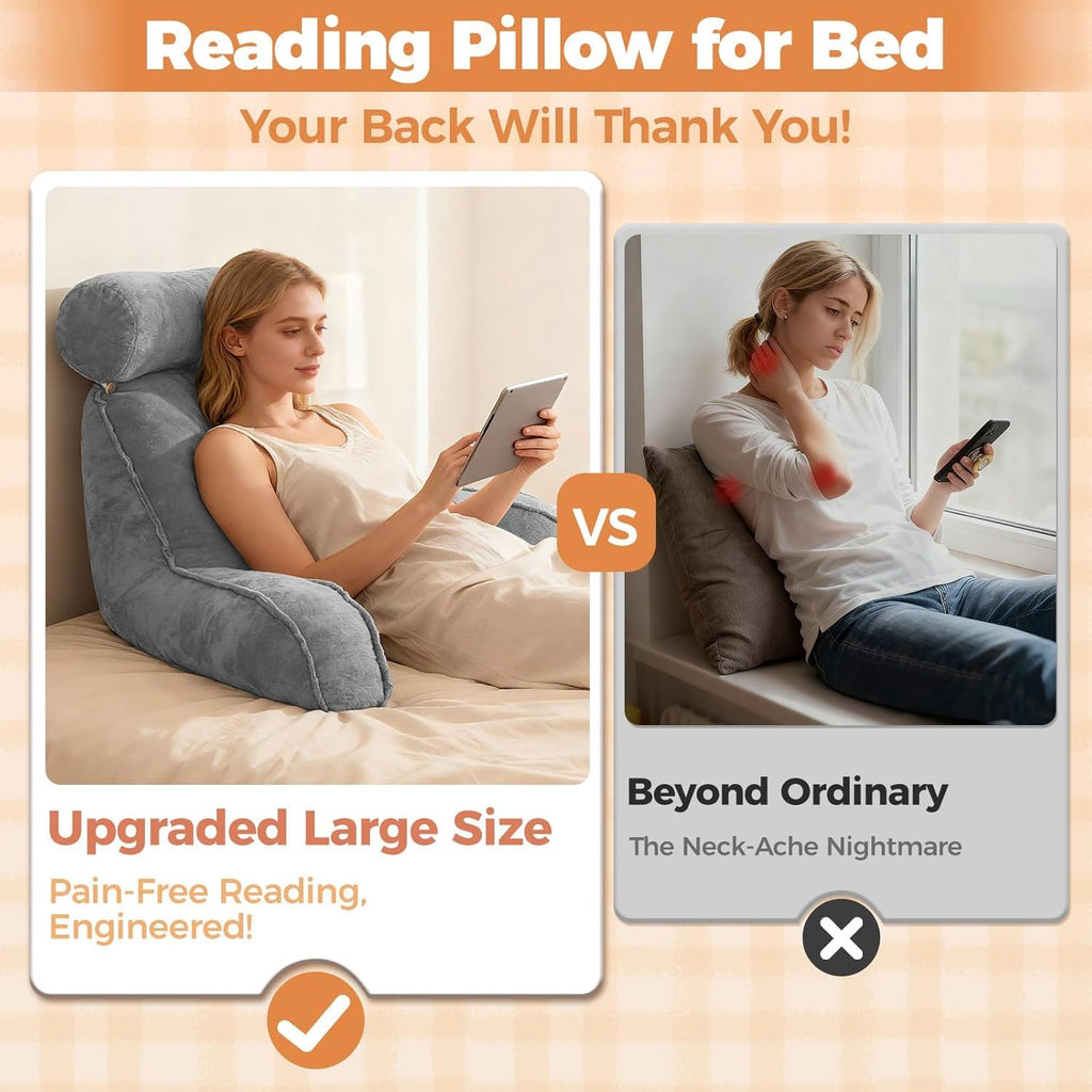 SKY-TOUCH Reading Pillow with Arms & Detachable Neck Roll – Memory Foam Reading Pillow for Bed or Sofa, Comfortable Support for Sitting, Reading, TV, Gaming - 75x40x68cm,Clearance