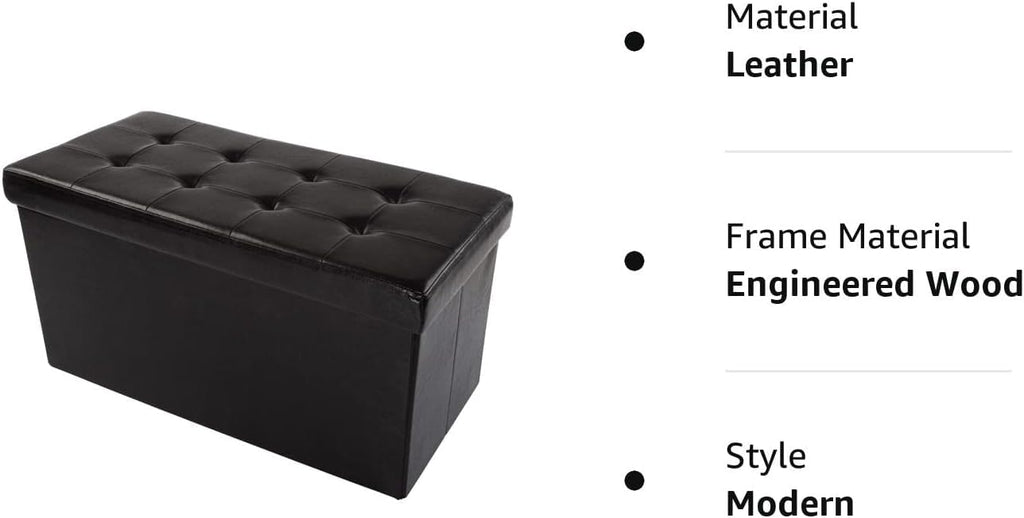 SKY-TOUCH Ottoman Storage Box, 100x40x40cm, PU Leather Shoe Bench with Solid Wood Frame, Black, Ideal for Bedroom, Living Room, and Footstool