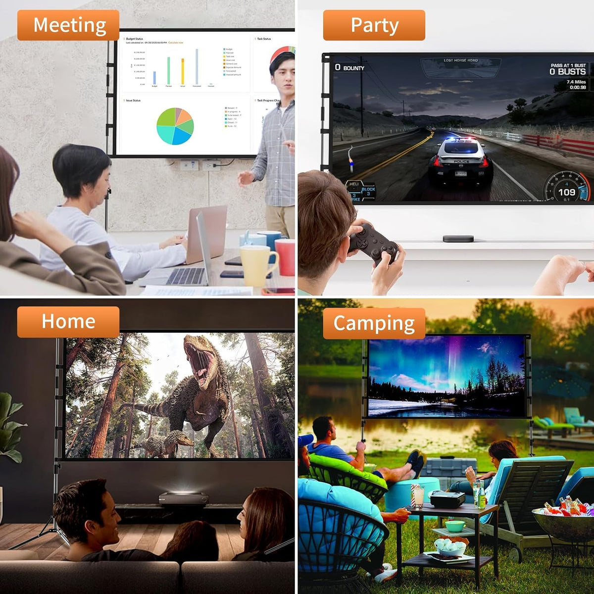 SKY-TOUCH Projector Screen with Stand, 100 inch 16:9 Portable Projection Screen with 2M High Tripod Stand and Carry Bag, Wrinkle-Free Video Projection Screens, for Home Cinema, Meeting Backyard,Clearance sale at a discount
