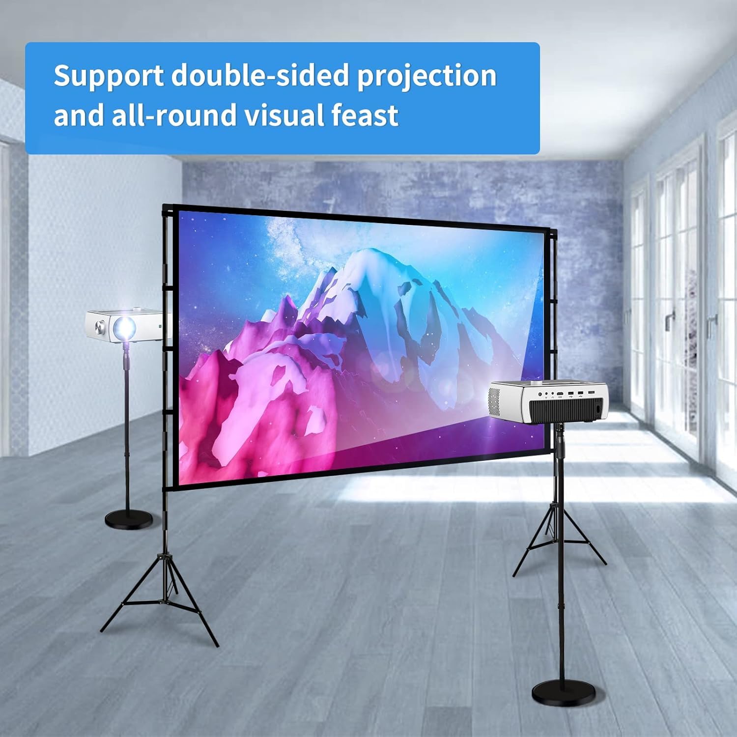 SKY-TOUCH Projector Screen with Stand, 100 inch 16:9 Portable Projection Screen with 2M High Tripod Stand and Carry Bag, Wrinkle-Free Video Projection Screens, for Home Cinema, Meeting Backyard,Clearance sale at a discount